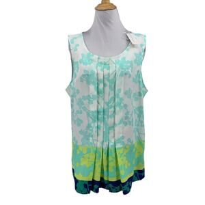 New York & Company Top Womens XL Extra Large Multi Pleated Floral Sleveless